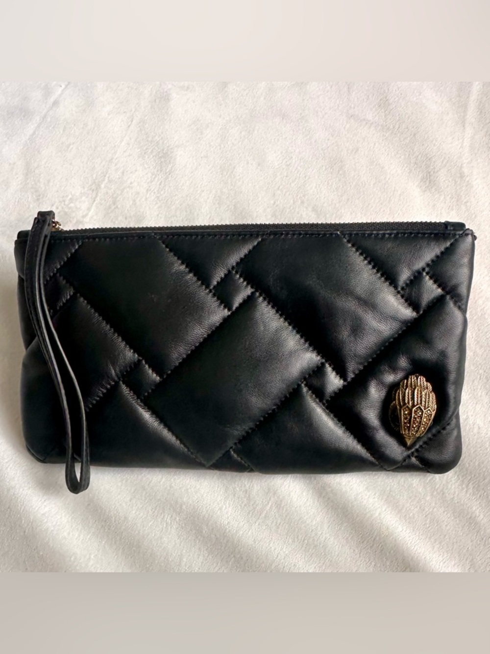 Kurt Geiger Black Quilted Eagle Head Leather Wristlet Clutch